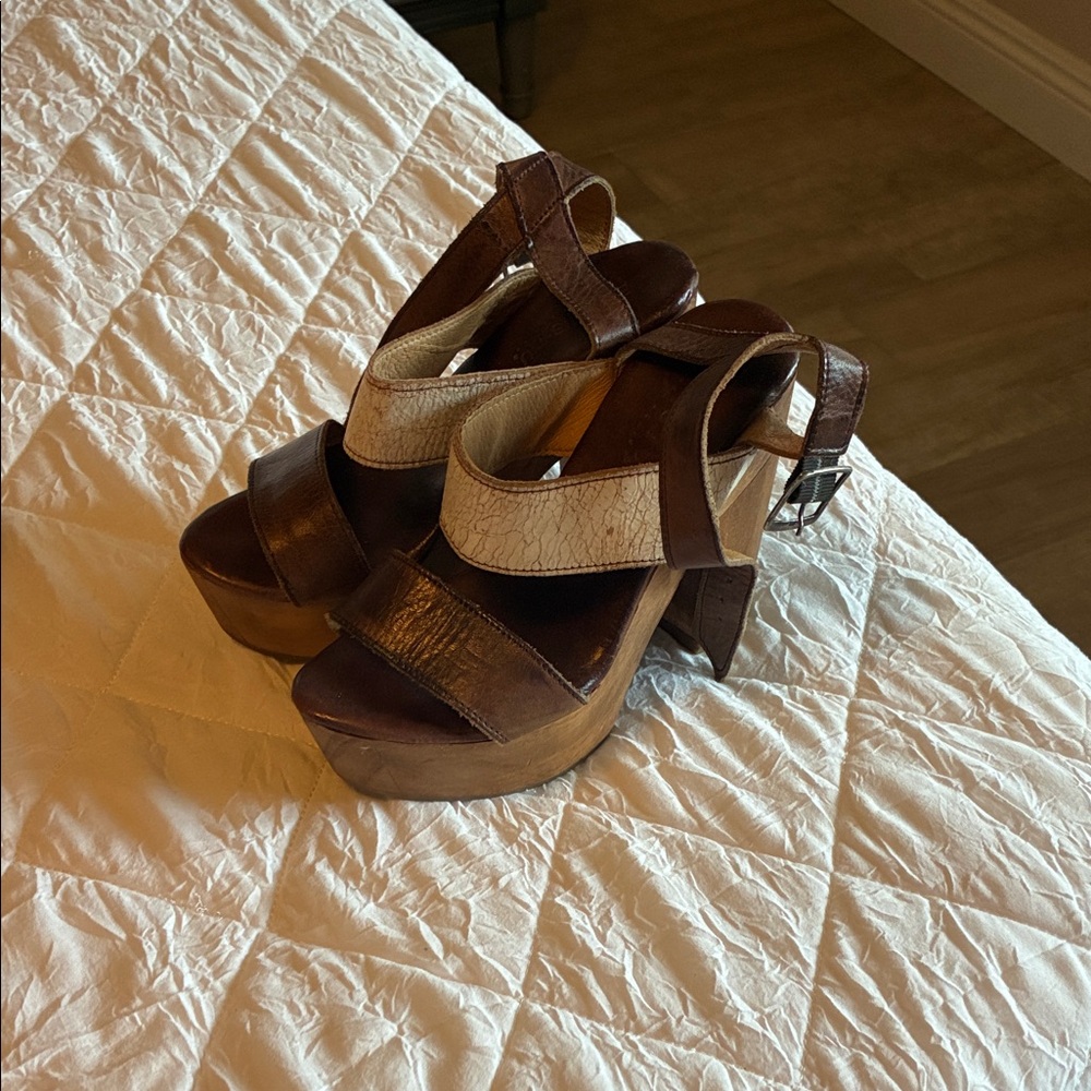 Bed Stu Brown and Cream Platform Sandals